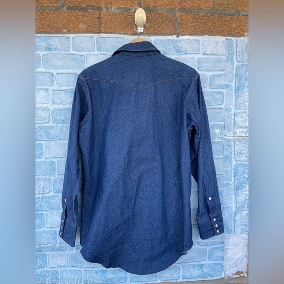 Wrangler Cowboy Cut Denim Shirt snap raw hem size 16/33 - Picture 10 of 14